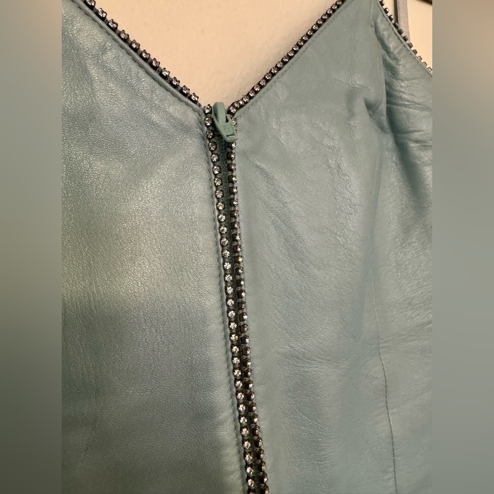 VTG Michael Hoban North Beach Leather Corset Top Crop Tank Blue Rhinestone 8 EUC - Picture 5 of 10